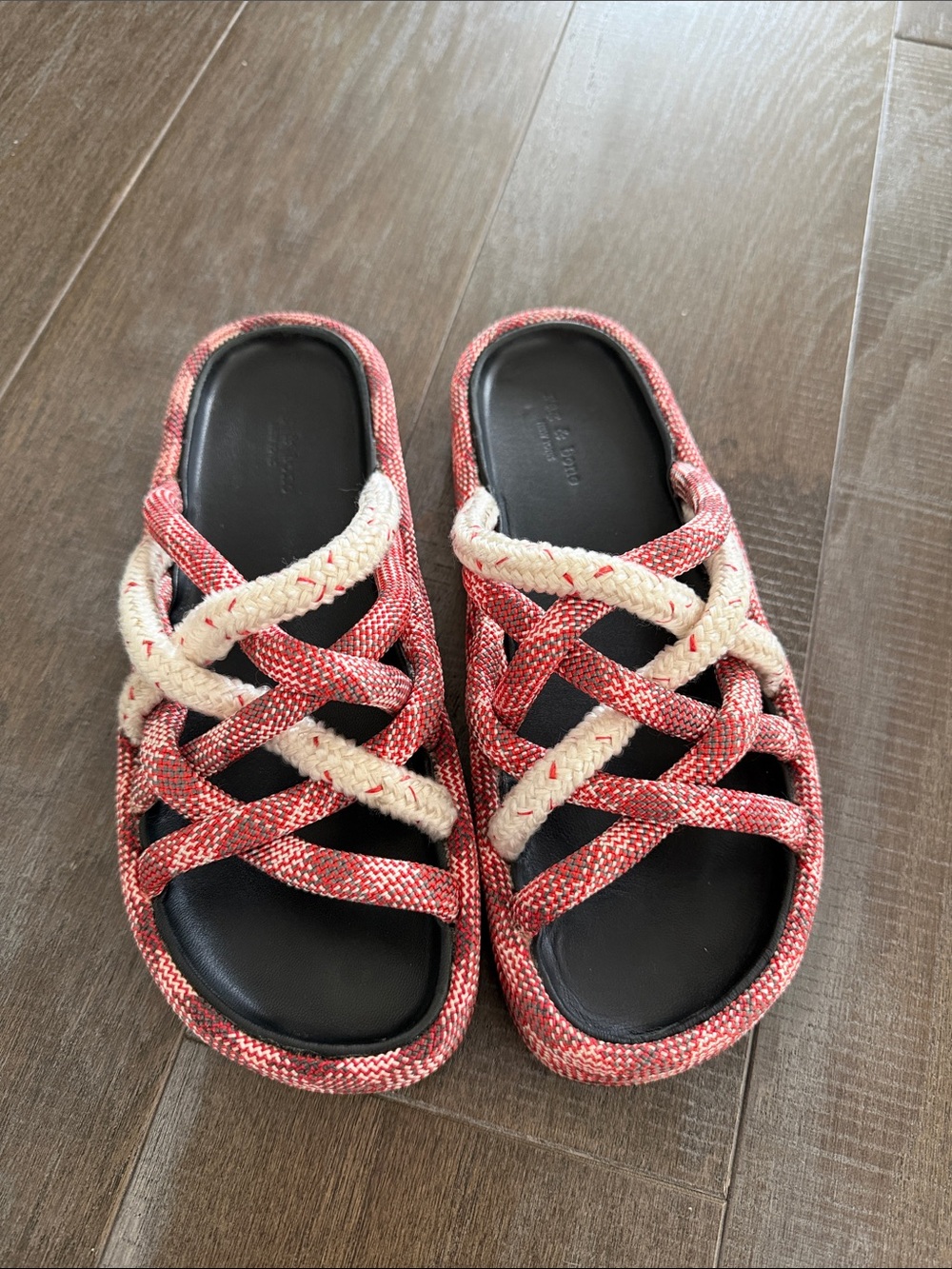 rag & bone Slide Sandals in Red & Cream
